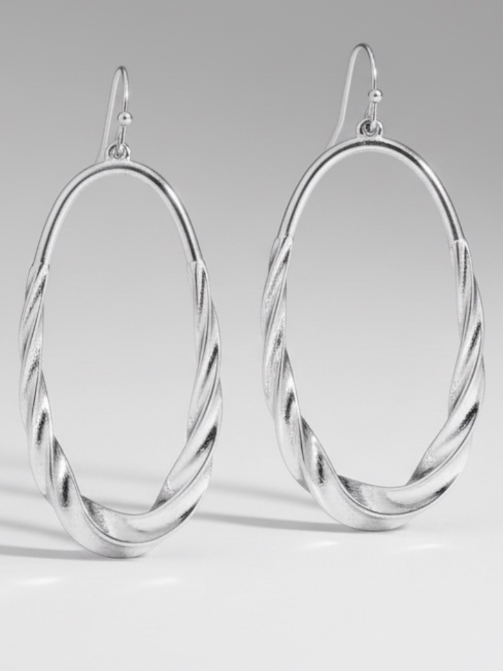 Womens Silver Twist Oval Hoop Earrings Jewelry Brand New